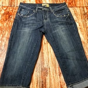 Earl Jean Capris Dark Denim Embroidered Size 6 Summer